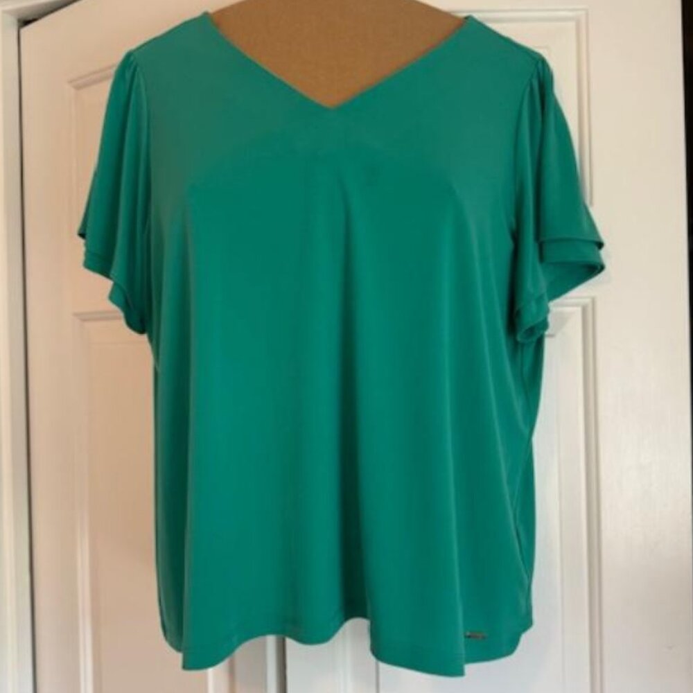 V-Neck Short Flutter Sleeve Top